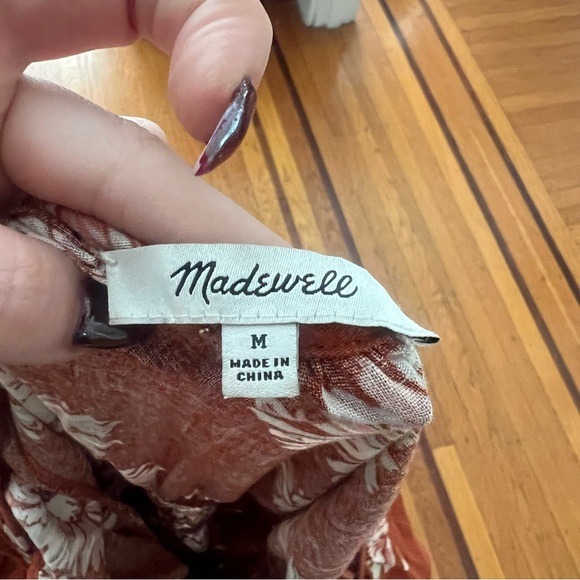 Madewell Sophia Linen Blend Floral Puff Sleeve Midi Dress Rusty Torch M medium - Picture 4 of 4